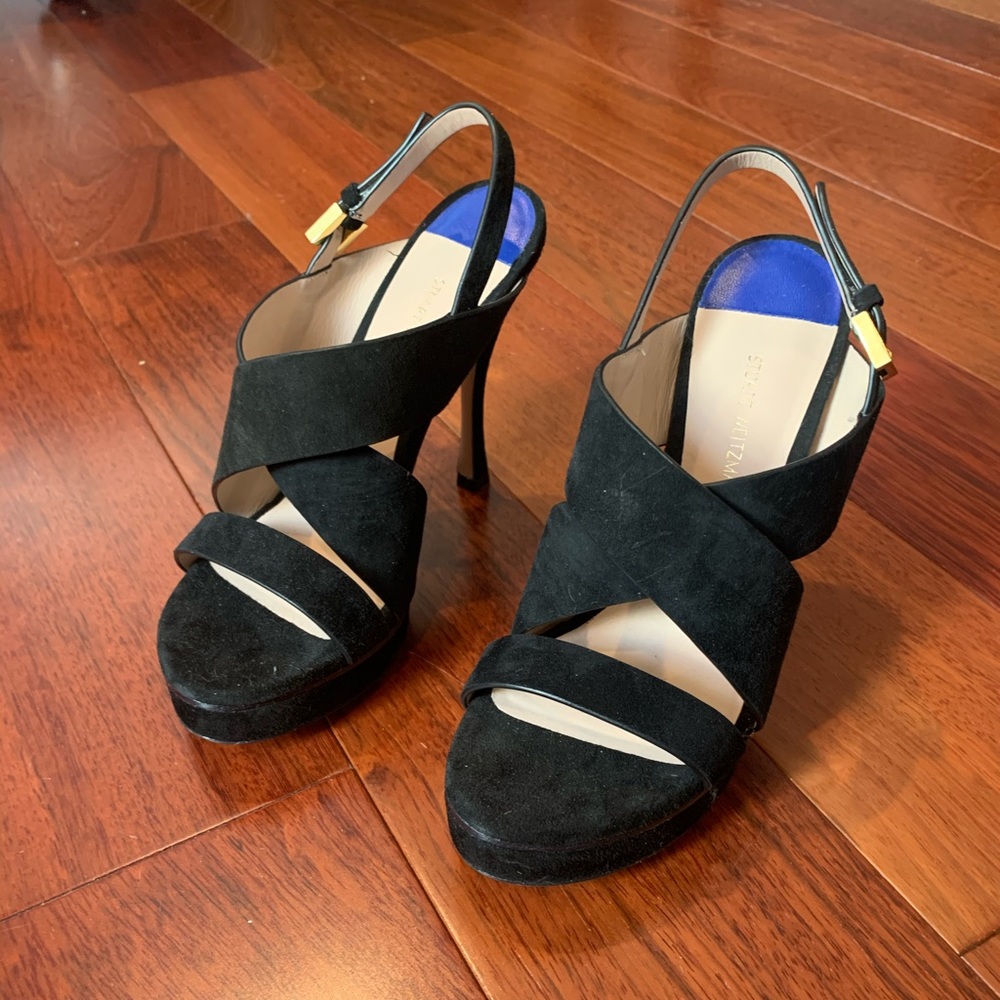 Stuart Weitzman Black strappy sandal heels